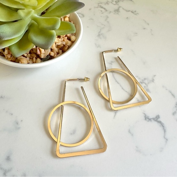2/$30🌵 Gold Line Geometric Earrings Trapezoid Circle Hoop Shapes Boho Gift NEW - Picture 12 of 15
